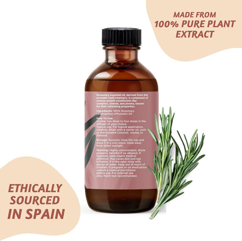 Folkulture Rosemary Essential Oils for Hair Growth, 4 Fl Oz - 100% Pure, Organic, Natural and Undiluted Essential Oils, Premium Grade with Glass D...