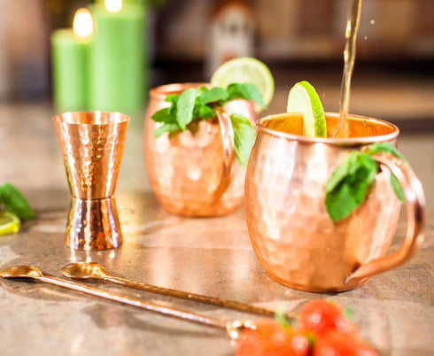 Copper jigger lacquered for the shine and to prevent tarnish. - Double 1oz/2oz copper measuring jigger for cocktail mixing. - Solid hammered coppe...