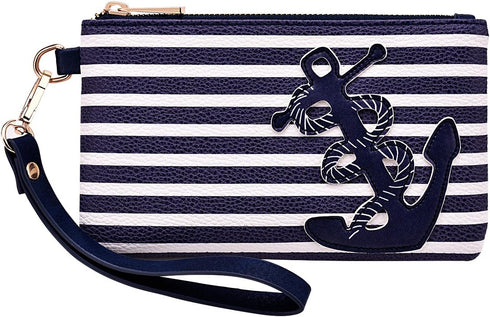 PU Nautical Anchor Purse, 8.5"x5.0" Wristlet Bag Zip Coin Pouch...