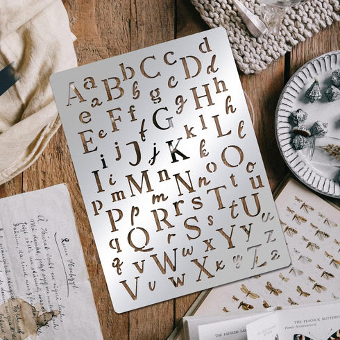 BENECREAT Letters Stencils, Irregular A to Z Alphabet Metal Stencil Uppercase Lower Letters Template for Painting, Wood Burning, Engraving, Scrapb...