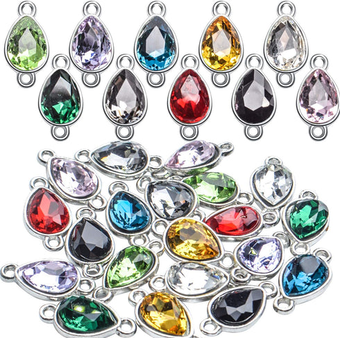 Rhinestone Charms,20pcs Mixed Drop Pendants Alloy Links Charms Bulk With Double Hole For DIY Necklace Bracelet Jewelry Making,10 Colors,17 x 10mm...
