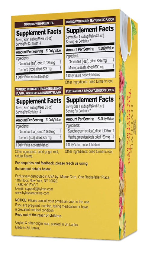 Hyleys Turmeric Tea - Assorted Flavors - 42 Tea Bags - Wellness Herbal Supplement...