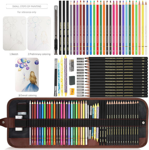 Sketch & Drawing Art Pencil Kit-50 Piece Set, Include 24 Color Pencil(For Adult Kid Coloring Books) & Graphite Charcoal-Pencil Etc., Art Supply Id...
