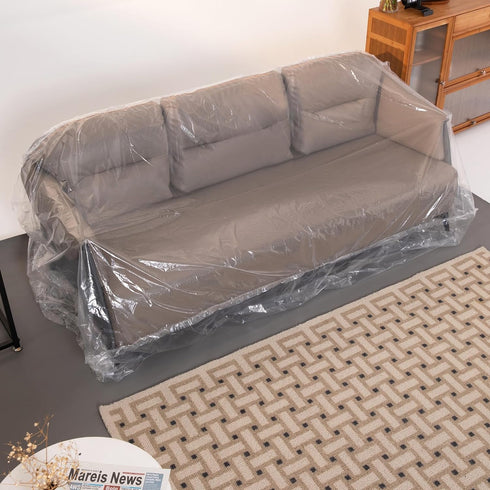 HERSENT 96 x 42 x 62 Inch Plastic Furniture Covers for Moving, Heavy Duty Couch Cover for Sofa, Thick Clear Sofa Moving Cover, Waterproof Moving a...