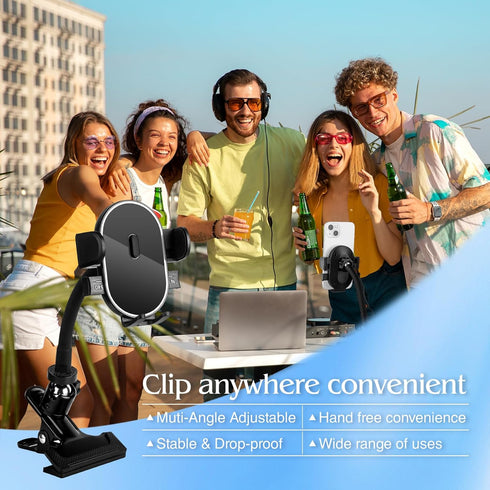 Clip Phone Holder for Desk,Table,Desktop Baffle,Flat Surface,Strong Pipe,Pole,Music Stand,with 360°Adjustable Gooseneck Arm Cell Phone Clamp Mount...