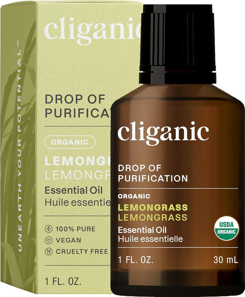 Cliganic Organic Lemongrass Essential Oil, 1oz - 100% Pure Natural Undiluted, for Aromatherapy Diffuser | Non-GMO Verified (Packaging May Vary)...