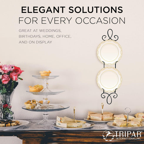 TRIPAR Augusta Narrow Vertical Plate Rack, Black Display (2 Tiers) - Lightweight & Durable - Contains 2 Non-Adjustable Brackets - Elegantly Displa...