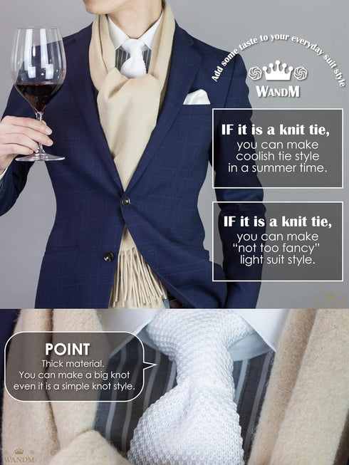 Men's Knit Tie Slim Skinny Square Necktie Width 2.2 inches Washable Solid Color White...