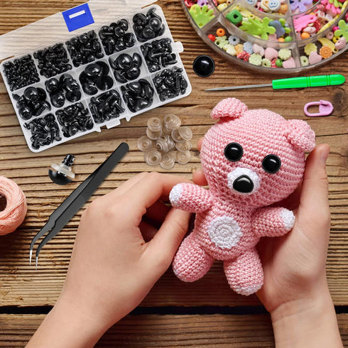 Safety Eyes and Noses, Plastic Craft Eyes and Teddy Bear Nose for Amigurumi with Washers?Crochet and Tweezers for Doll Making Supplies...