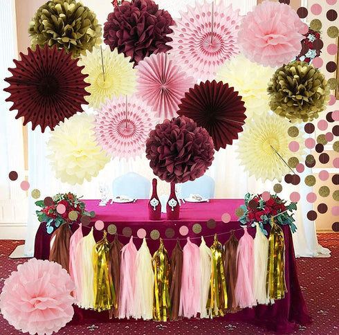 Burgundy Bachelorette Party Decorations Fall/Burgundy Pink Gold Birthday Decorations for Women/Fall Bridal Shower Decorations Maroon Party Decorat...