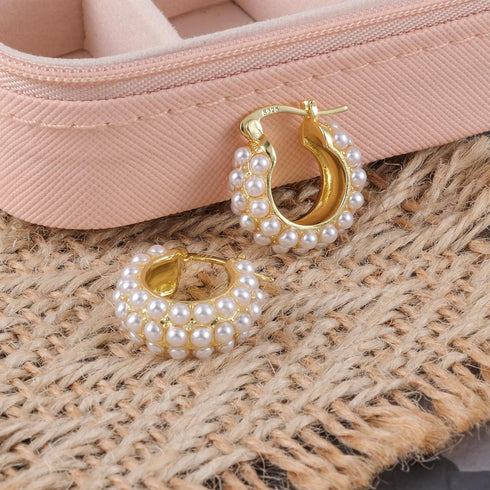 Pearl Earrings for Women Hypoallergenic 18K Gold Plated Sterling Silver Post Lightweight Pearl Hoop Earrings for Women (22mm)...