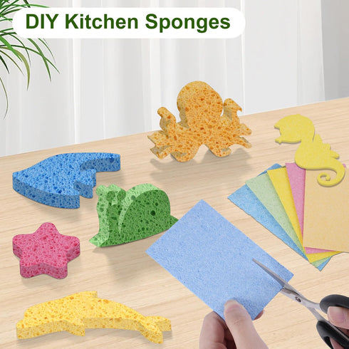 15 Pcs Cellulose Sponges Kitchen, 5 Colors Non-Scratch Colorful Sponges, Biodegradable Compressed Sponges, Large Cellulose Sponge for Kitchen, Bat...