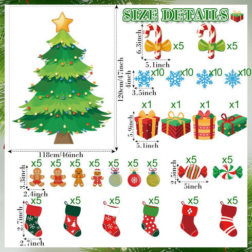 Tatuo 125 Pcs Big Christmas Tree Bulletin Board Set 47 x 46 Inch Christmas Tree Background Christmas Cutouts Stockings Snowflakes Bulletin Board f...