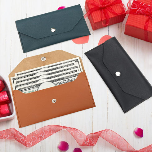 3 Pieces Money Cash Envelopes Bag, Pletpet PU Leather Cash Money Pouch Cash Wallet Envelope Reusable Budget Envelope for Spring Festival Wedding B...