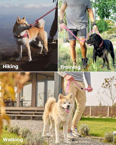 OutdoorMaster Bungee Dog Leash, Heavy Duty Dog Leash with Shock Absorption, 2 Padded Handles Training Leash, Improved Dog Safety and Comfort (Pink...