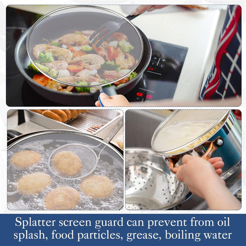 8 Inch Grease Splatter Screen Guard Stainless Steel Splash Screen Protector Guards with Handle Splash-Proof Frying Pan Mesh Pot Lid Cover for Kitc...