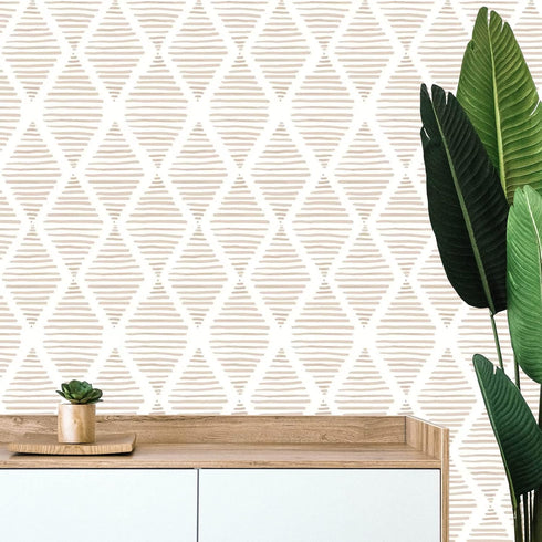 Yun-aeon 17.7" X 120" White and Beige Stripe Peel and Stick Wallpaper Modern Diamond Contact Paper Geometric Removable Wallpaper Self Adhesive Wal...