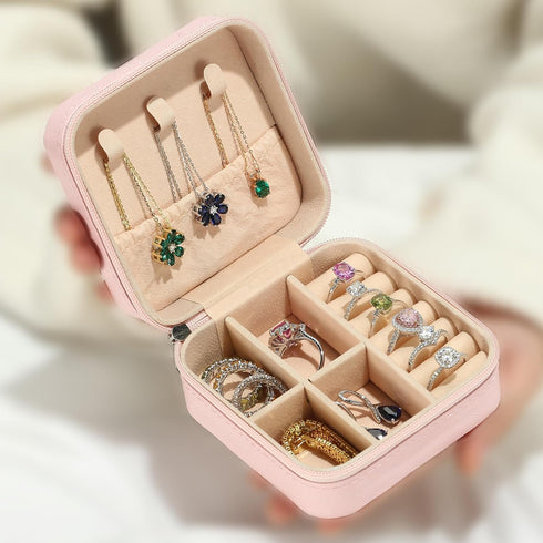 Travel Jewelry Case - Small Initial Jewelry Holder Organizer | Pink Travel Jewelry Box Women Girl | Earring Organizer | Birthday Gift | Personaliz...