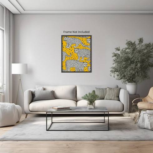 Posterizer 1 pcs- vibrant yellow background-black and withe leopards-Art for Animal Lovers-Abstract & Modern Art- Decor for Home & Office- unframe...