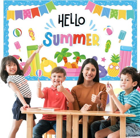 Hello Summer Bulletin Board Decorations Summer Pool Classroom Bulletin Board Border Hawaiian Beach Paper Cutouts for Classroom Window Wall Home Of...