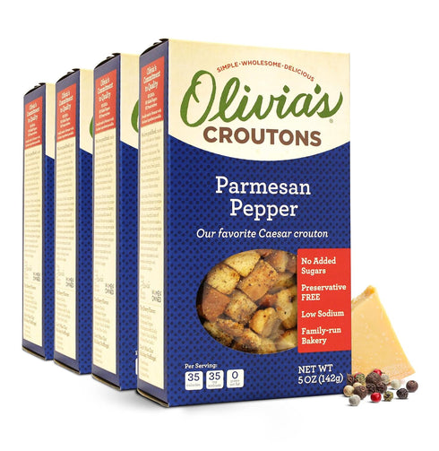 Croutons For Caesar Salad ? Olivia’s Croutons Parmesan Pepper Croutons ? Gourmet Salad Toppers and Soup Croutons From A Family-Run Bakery ? 4 Pack...