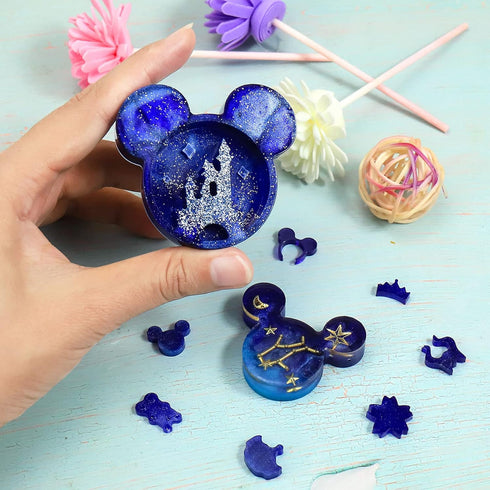 Palksky 2 PCs Resin Molds for Cute Mouse Head Silicone Castle Bow Shaped Epoxy Casting Mold Christmas Resin Molds for DIY Keychain Hanging Pendant...