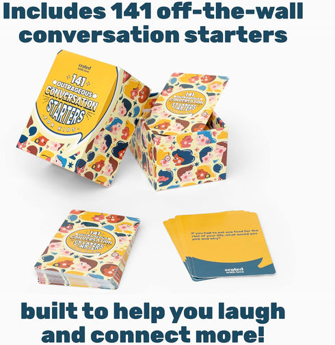 Crated with Love - 141 Outrageous Conversation Starters for Kids - Travel Games Card Deck for Family Table Topics, Funny Thought Provoking Questio...