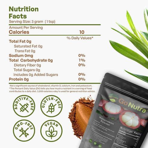Go Nutra - Mangosteen Powder, Pure Superfood Powder Made from Mangosteen’s Pericarp (Hull), Antioxidant-Rich Powder for Yogurts, Fruit Juice, Smoo...