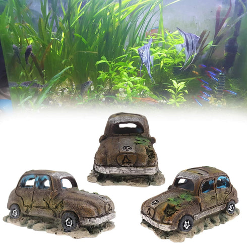 Create idea Aquarium Fish Tank Decor Ornament Resin Imitation Accident Car Landscape Terrarium Home Interior Decorating Accessories 12x7x7cm Brown...