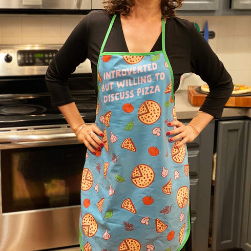Introverted But Willing to Discuss Pizza Funny Baking Cooking Graphic Kitchen Accessories Funny Graphic Kitchenwear Cool Food Novelty Cookware Blu...