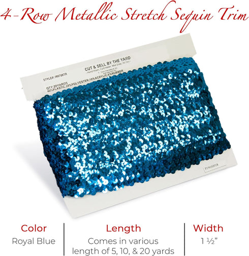 Trims by the Yard 4-Row Metallic Stretch Versatile Crafts Durable Sequin Trim for Costumes Fashion and Home Decor, 1 1/2-Inch, 10-Yard Cut, Royal ...