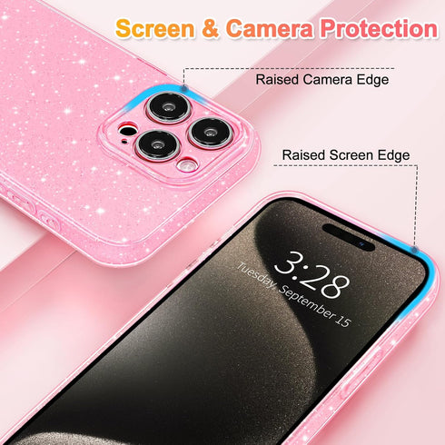 Hython Case for iPhone 15 Pro Case Glitter Cute Sparkly Shiny Bling Sparkle Phone Cases 6.1", Thin Slim Fit Soft TPU Bumper Shockproof Rubber Prot...
