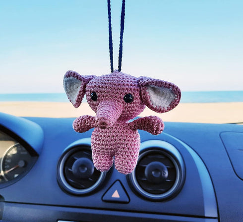 Elephant Cute Ornament, Car Rearview Mirror Hanging Decorations, Automotive Crochet Handmade Holder Accessories, Bag Ornament....