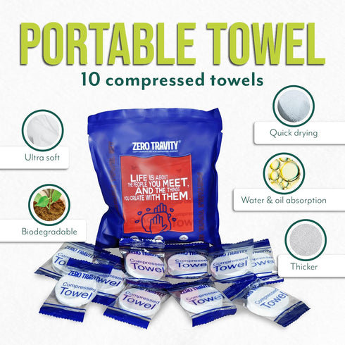 Disposable Towels for Travel - Ultra Soft, High Hygiene, Portable, Reusable & Durable Compressed Face Towel, Handy Pack, 10pcs - Camping Personal ...