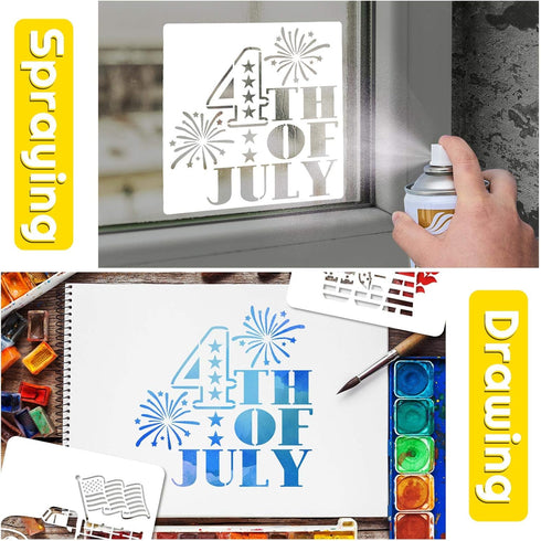 16 Pieces Happy 4th of July Stencil Independence Day Painting Template Reusable Patriotic Drawing Stencils Include American Flag Map Star Patterns...