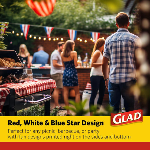 Glad Disposable Aluminum All Purpose Pans in Red, White & Blue Stars, 3ct with Lids - Printed Colorful Foil Steam Pans - 12.5” x 10.2” x 2.16” Alu...