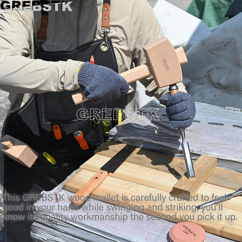 GREBSTK Wooden Mallet Manual Ice Hammer Mallet Beech Solid Carpenter Woodworking Mallet 12"...