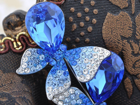Alilang Silvery Tone Sapphire Blue Colored Crystal Rhinestones Ombre Butterfly Brooch Pin...