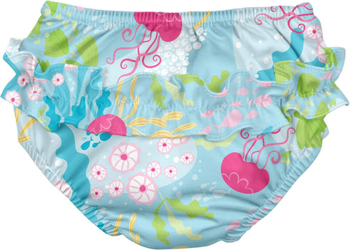 i Play. Baby Girls' Ruffle Snap Reusable Absorbent Swim Diaper, Aqua Coral Reef, 24 Months...