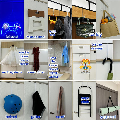 Over the Door Hooks 7.5" 4Pcs for 1 3/4" Door White Plastic Coating Wreath Door Hanger Hook for Hanging Ironing Board Towel Rack Bathroom Closet C...