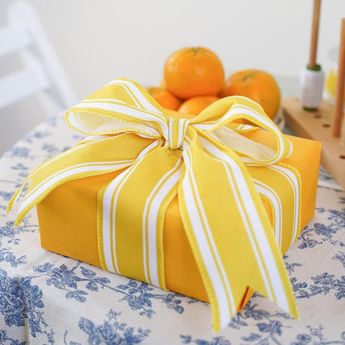 HUIHUANG Yellow Stripe Ribbon Wired Edge Craft Ribbon Yellow Burlap Ribbon Summer Lemon Wreath Ribbon 2.5 Inch X 10 Yards for DIY Crafts Bows Wrea...
