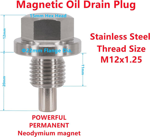 1PC M12x1.25 Stainless Steel Magnetic Engine Oil Drain Plug Fit Toyota 4Runner Camry Highlander LandCruiser Prius RAV4 Sienna Tacoma Venza Yaris L...