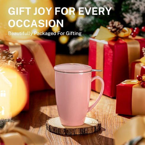 Sweese 15 OZ Porcelain Tea Mug with Infuser and Lid, Loose Leaf Tea Cup, Gifts for Tea Lover, Pink...