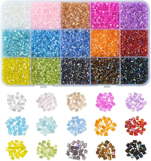 DanLingJewelry Approx 19500Pcs 15 Colors 2mm Glass Seed Beads Small Tube Spacer Loose Beads Kit for DIY Jewelry Making...