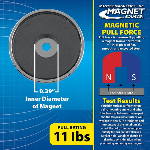 Master Magnetics Ceramic Round Base Magnet - 1.21" Diameter, 0.180" Thick, 0.133" Center Hole, 11 lb. Pull, Nickle Plated, Pack of 12, RB20CCERX12...