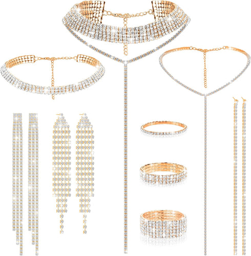Hicarer 3 Sets Rhinestone Jewelry Set for Women Including Rhinestone Choker Necklace Rhinestone Bracelet Bangle and Earrings for Girl halloween ch...