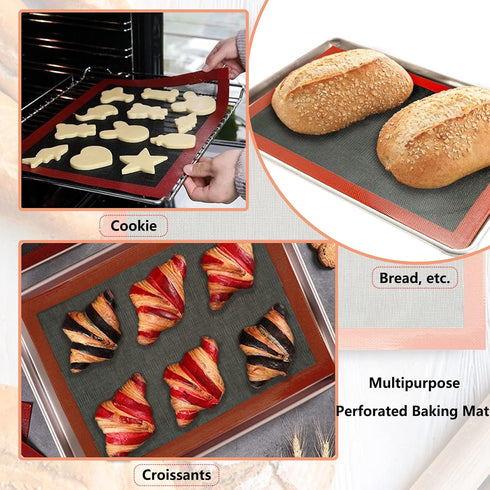 Perforated Baking Mats, 2 PCS Eclair Silicone Mat for Half Sheet, Non-Stick Reusable Oven Liners for Making Bread/Pizza/Pastry/Cookie 11 5/8" x 16...