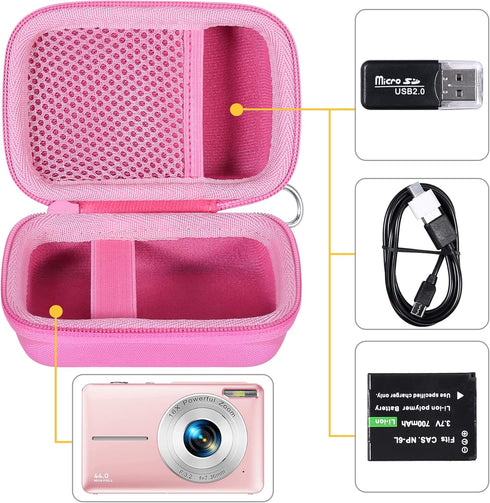 co2CREA Hard Case Compatible with Digital Camera, VAHOIALD/IWEUKJLO/CAMKORY/BEVLXNIV/PRISIA/Sevenat Kids Video Camera, Pink...
