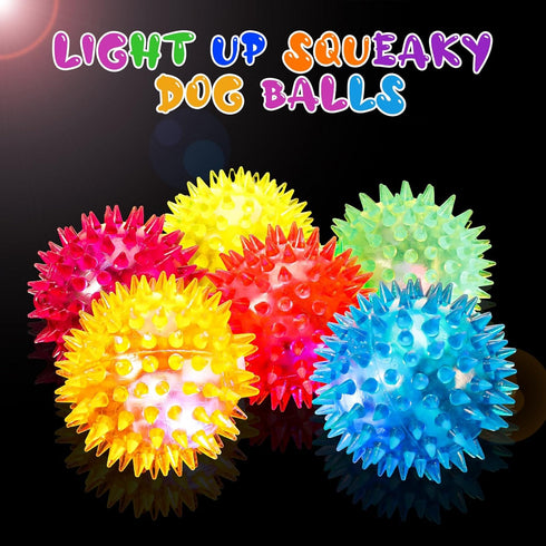 6 Pcs Light Up Spiky Ball Dog Toy, Dog Chew Toys for Teething, Glow in The Dark Dog Balls, Spikey LED Flashing Rubber Dog Ball Bounce-Activated Pu...