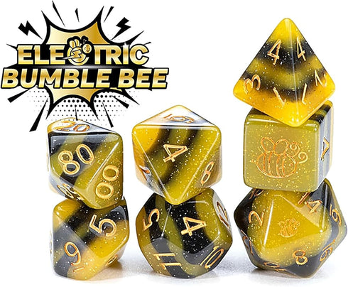 Gake Keeper Games & Dice: Sui Generis Dice - Electric Bumble Bee - Black & Yellow - 7 Piece Resin Dice Set, Role Playing Game Accessory, 5 Layer D...